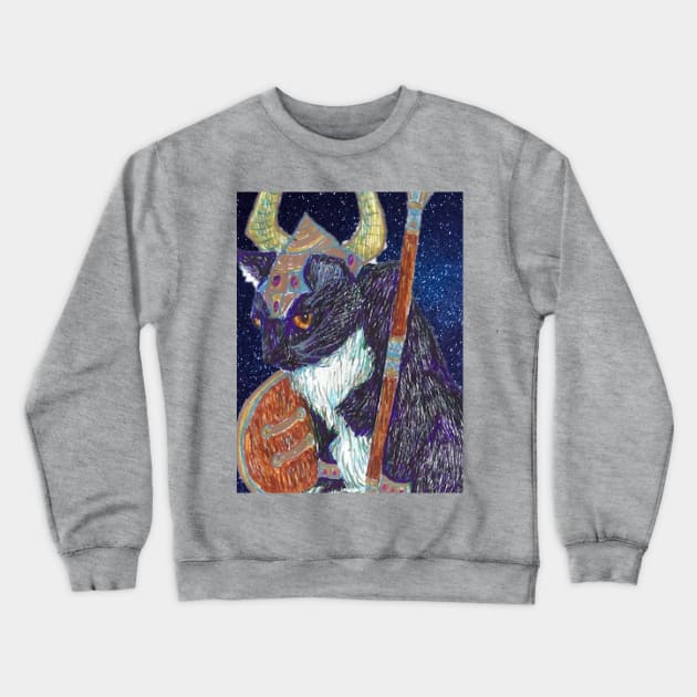 Viking Tuxedo Cat Crewneck Sweatshirt by Whiskers6